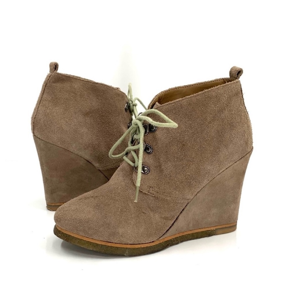 Steve Madden Taupe Suede Leather Lace Up Tanngoo Wedge Boots Booties Size 9